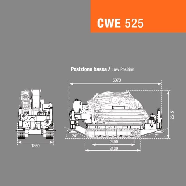 BG Lift CWE525 technische maattekening met afmetingen