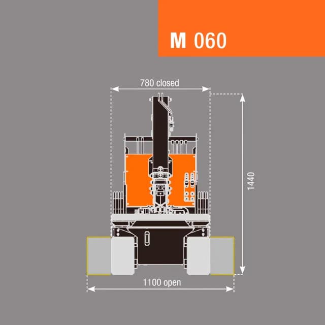 Technische tekening Bg Lift M060 compacte minihijskraan voor bouw- en montagewerkzaamheden