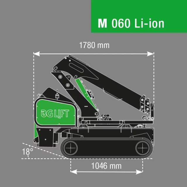 BG Lift M060 Li-ion technische maattekening met afmetingen