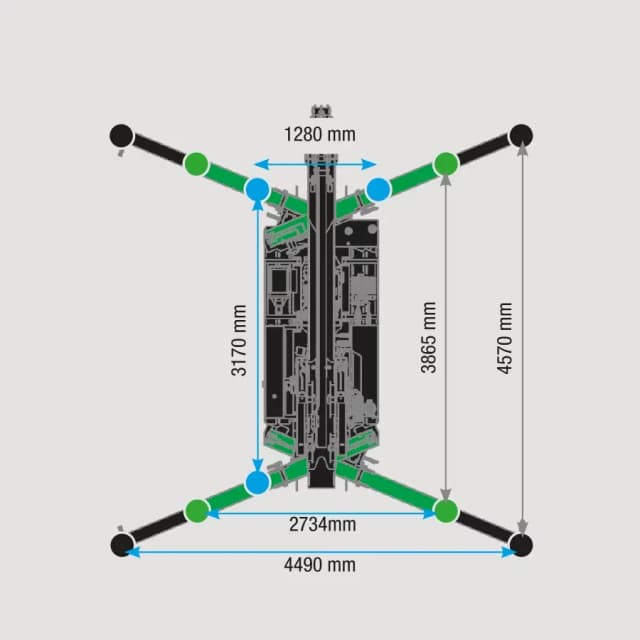 Technische tekening van de BG Lift M400 Li-ion met afmetingen