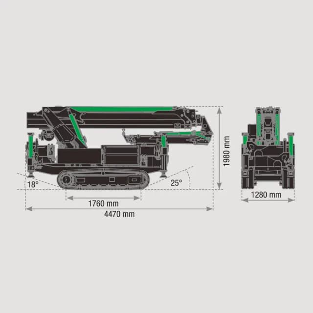 BG Lift M400 Li-ion technische maattekening met afmetingen