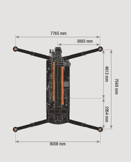 Technische tekening en lastdiagram van de BG Lift M4000