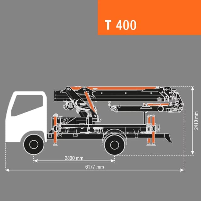 Technische tekeningen en lastdiagrammen van de BG Lift T400