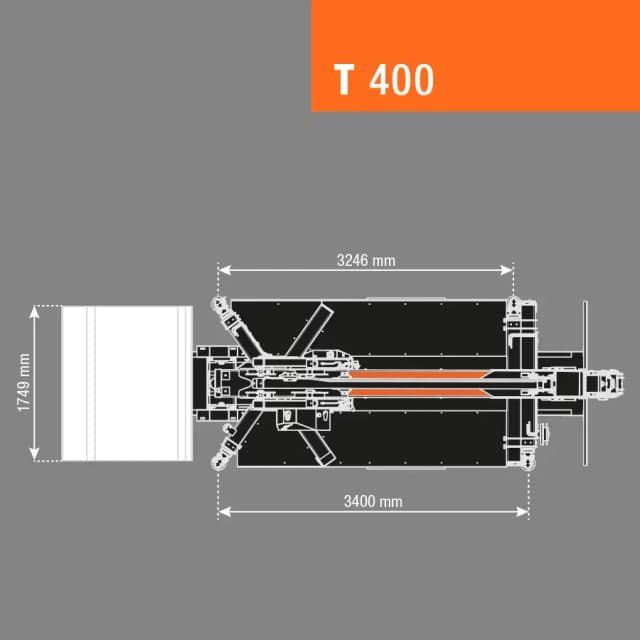Technische tekening van de BG Lift T400 met afmetingen