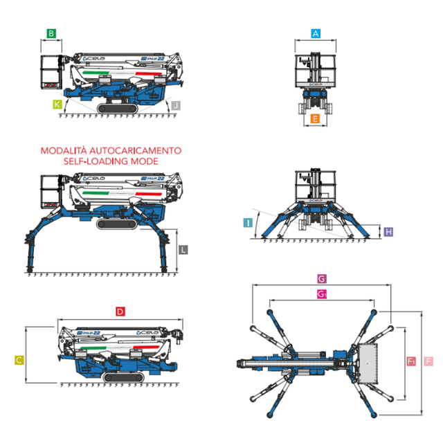 Technische tekening Cela DT Crawler 22 afmetingen