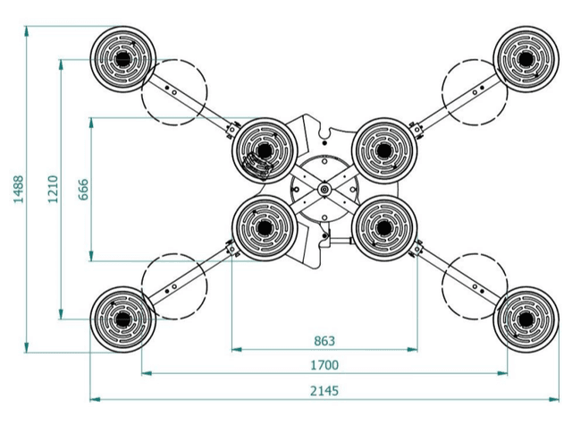 Technische tekening Righetti VB4+4 RCMBM glaszuiger 