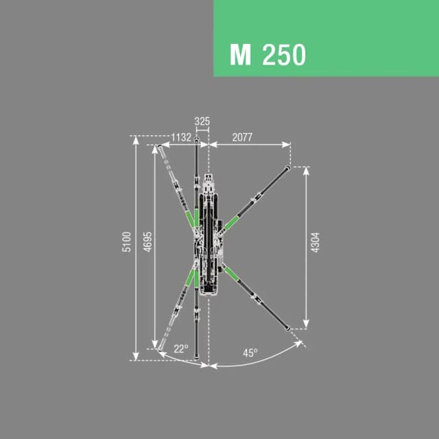 BG Lift M250 Li-ion technische maattekening met afmetingen
