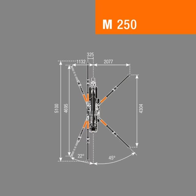 Technische afmetingen en werkbereik van de BG Lift M250